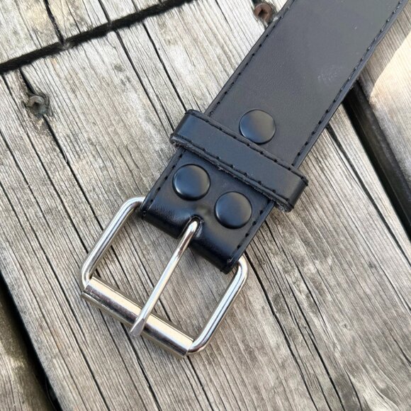 Black Leather Belt w/ Chrome Skull Head Conchos – Size L - Picture 8 of 8